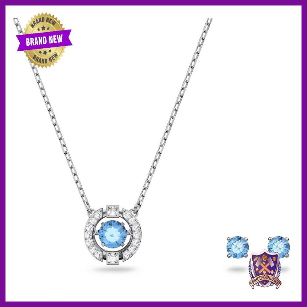 Crystal Necklace Earring Set Rhodium Plated 15 Inch Chain Lobster Clasp